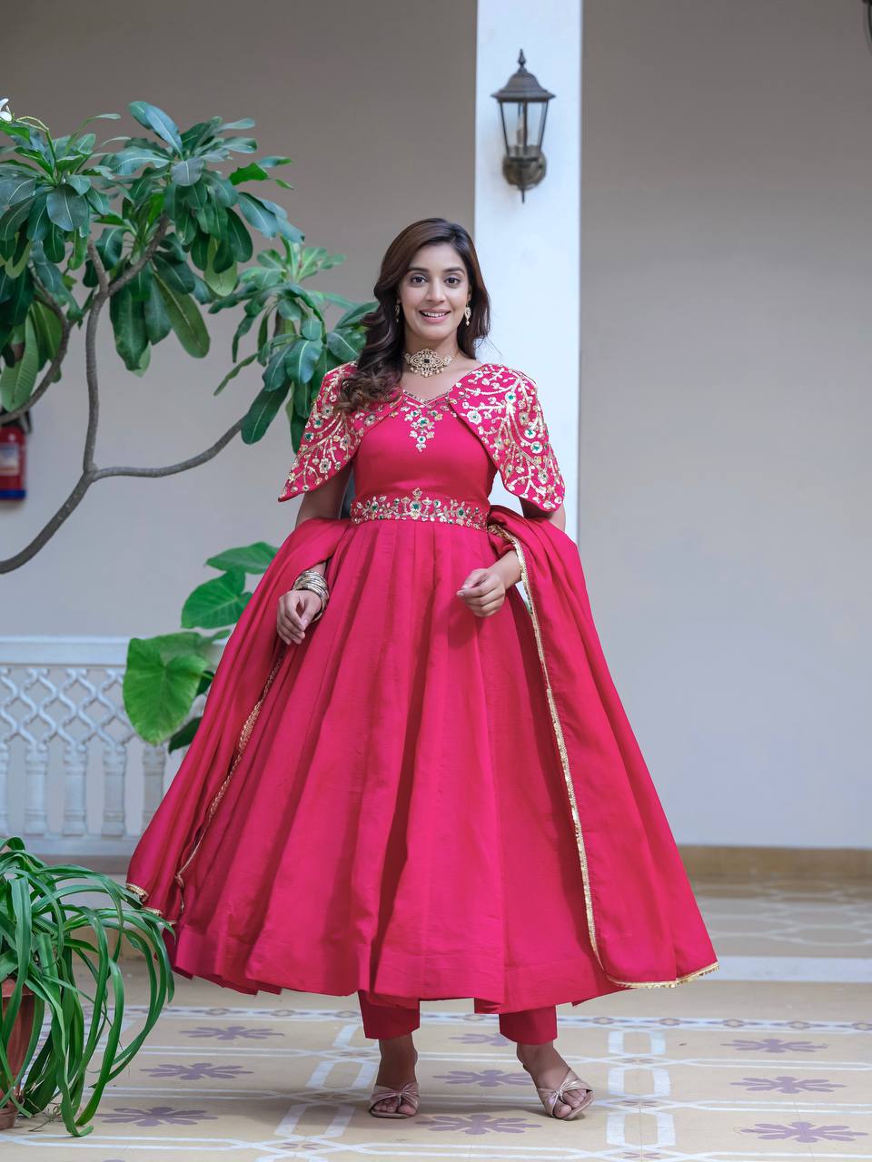 Tradition Meets Trend: Modern Gown With Work Dupatta