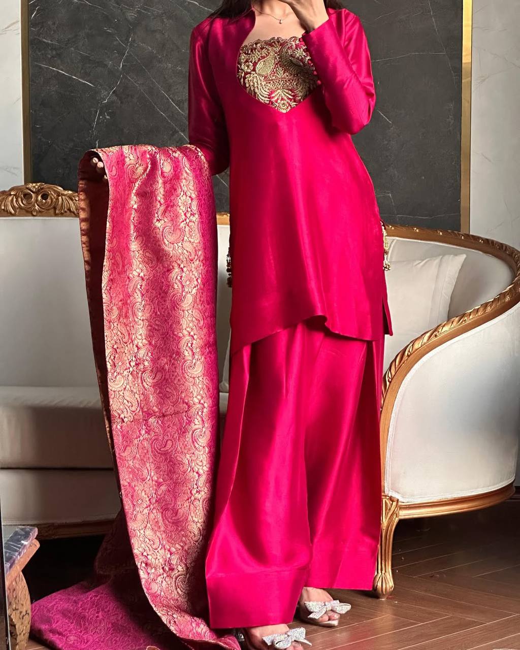 Heer Designer Party Wear Look Top With Farshi Salwar