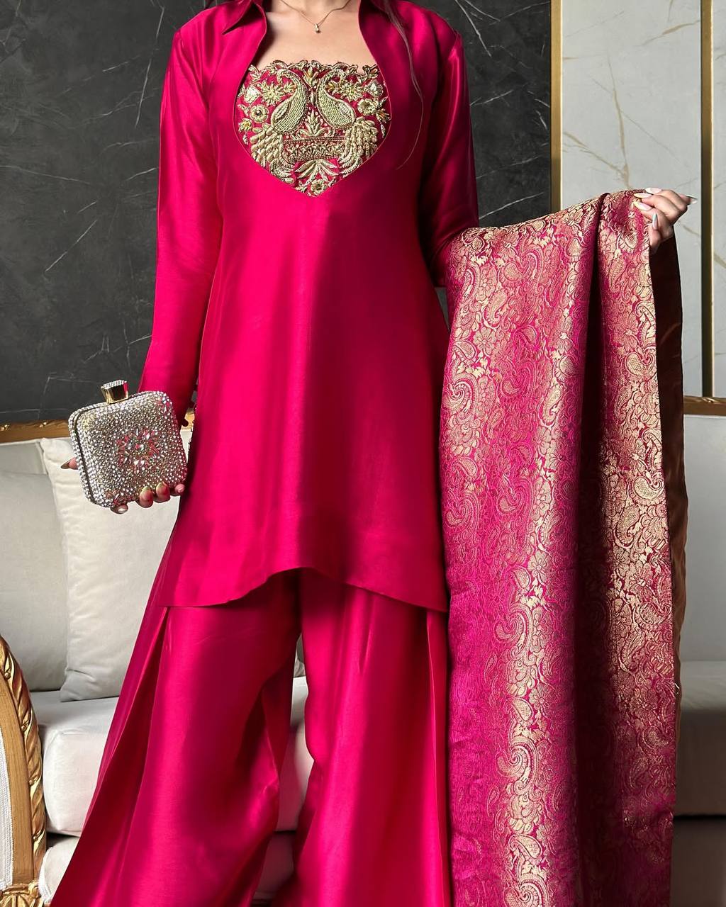Heer Designer Party Wear Look Top With Farshi Salwar