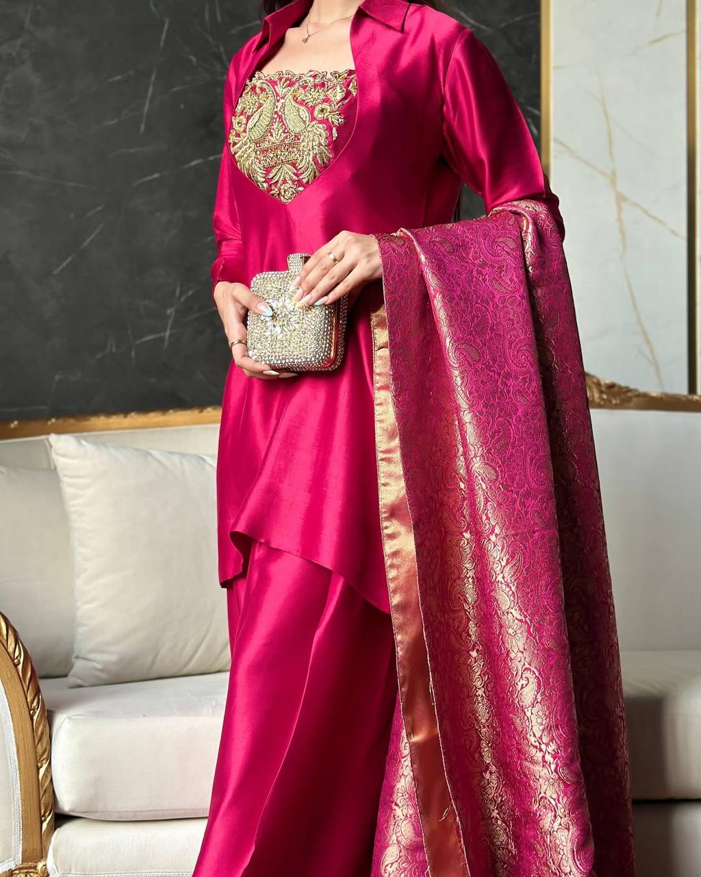 Heer Designer Party Wear Look Top With Farshi Salwar