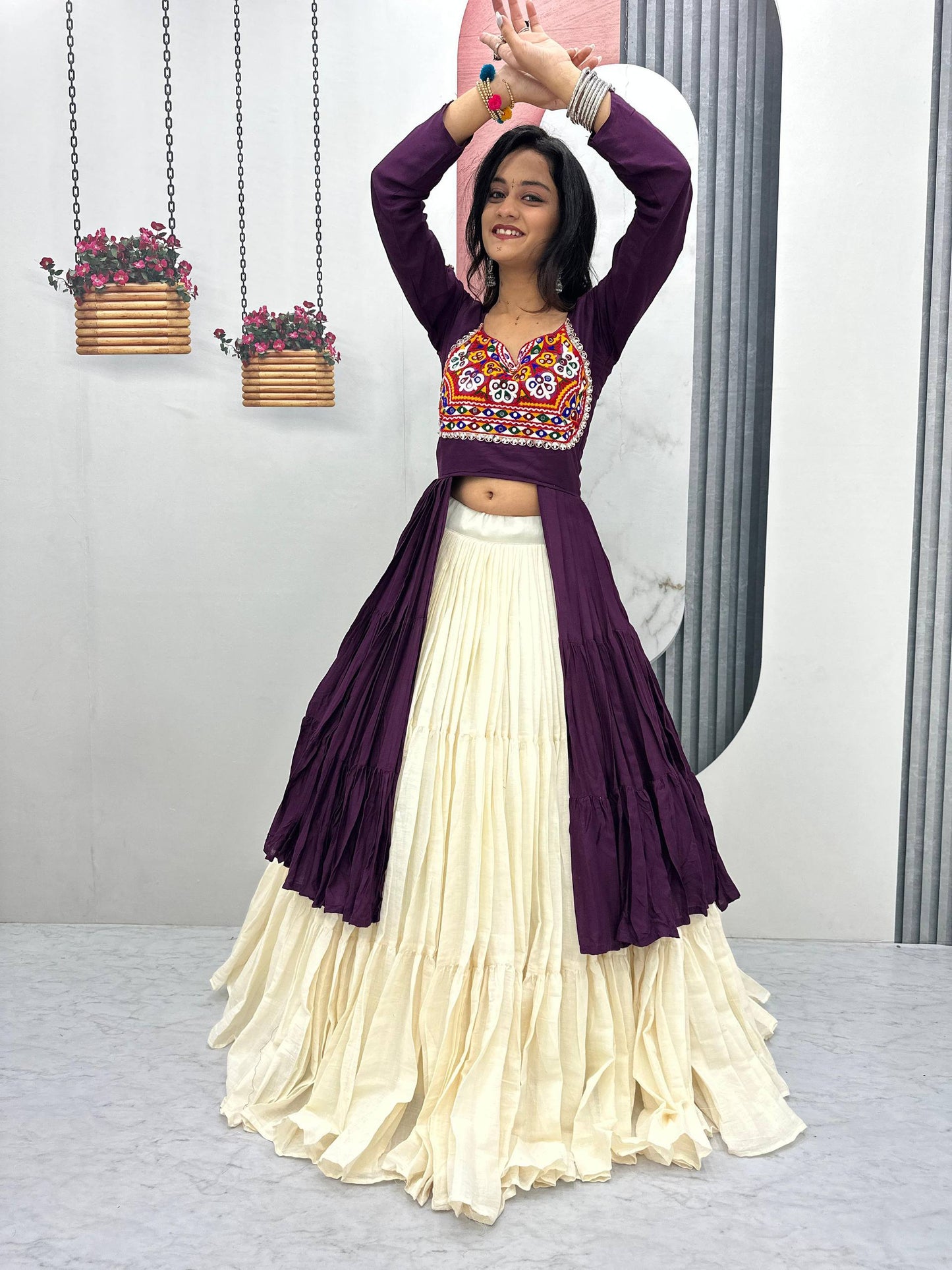 Prisha Real Mirror Work Gamathi Navratri Lehenga