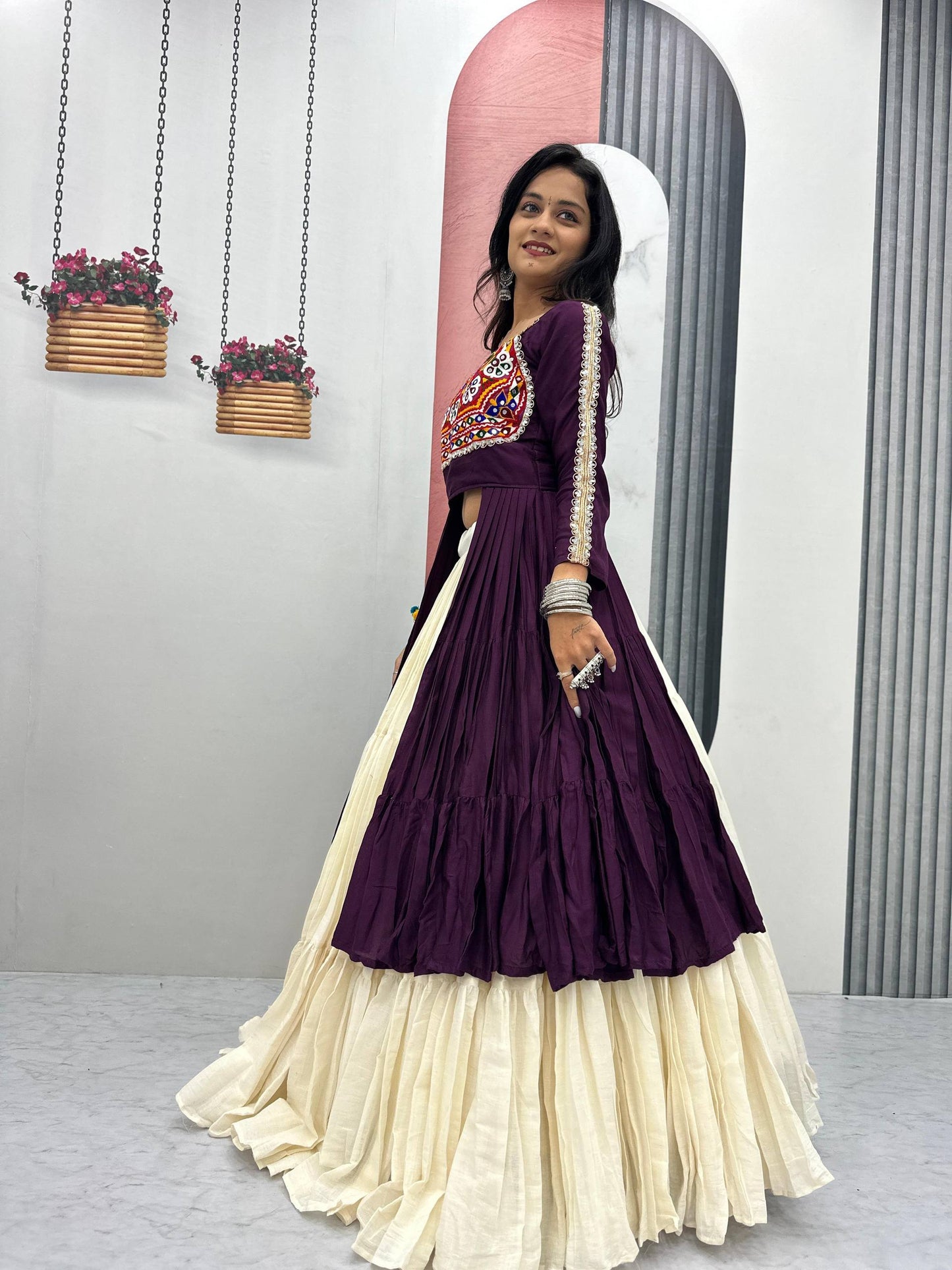 Prisha Real Mirror Work Gamathi Navratri Lehenga