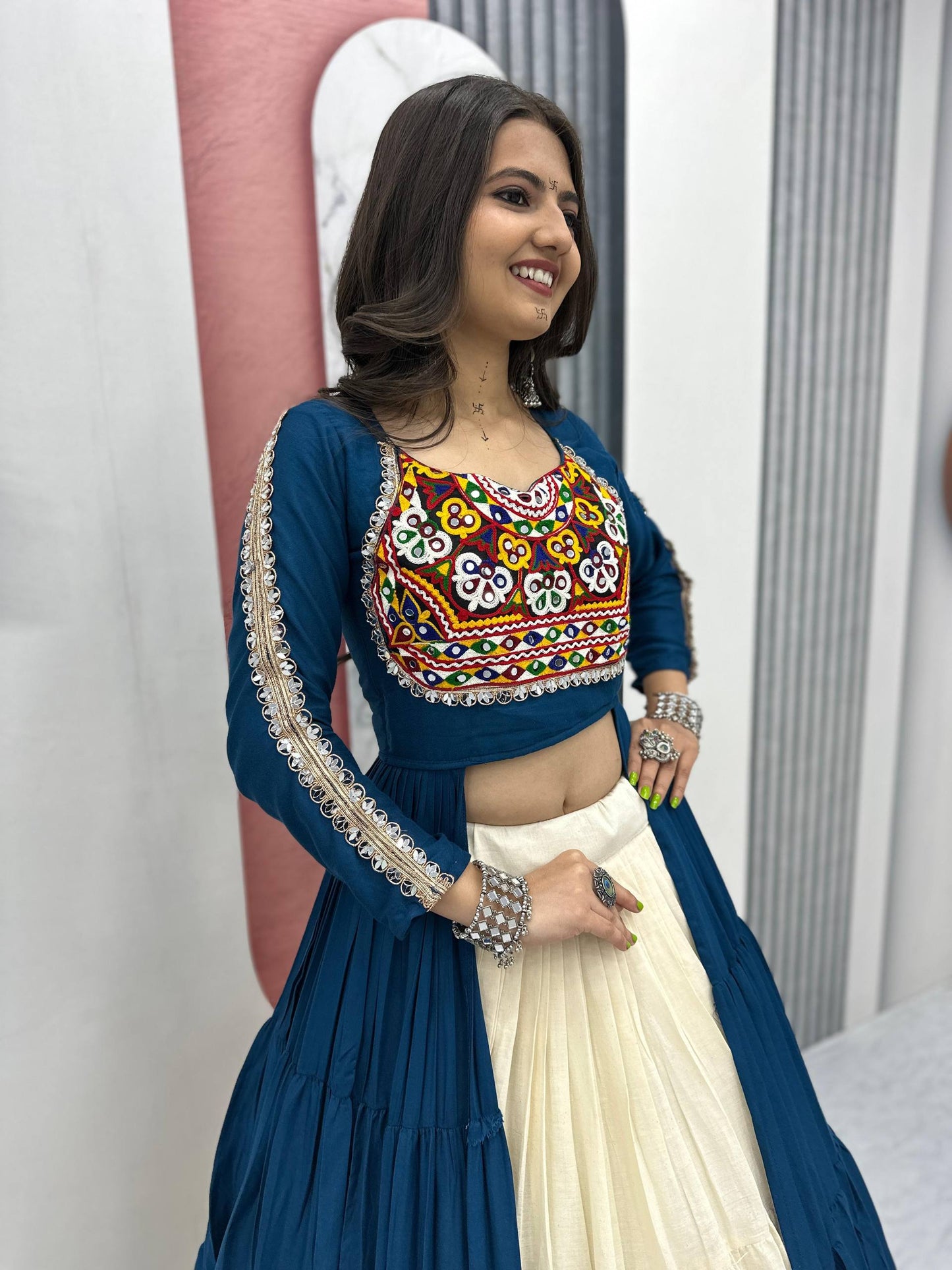 Prisha Real Mirror Work Gamathi Navratri Lehenga