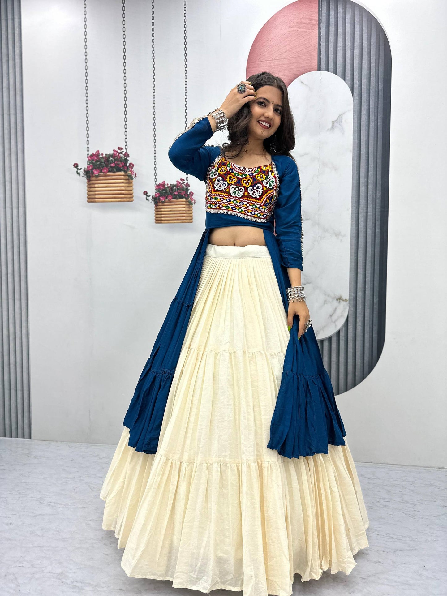 Prisha Real Mirror Work Gamathi Navratri Lehenga