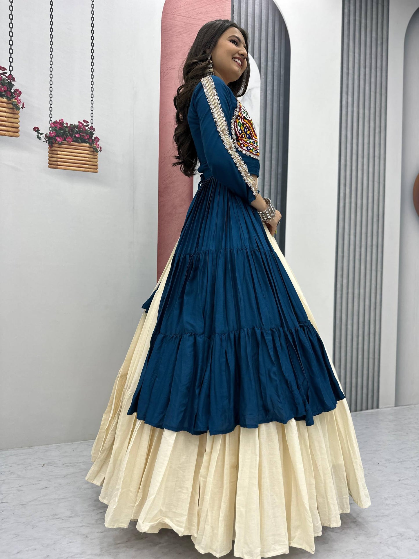 Prisha Real Mirror Work Gamathi Navratri Lehenga