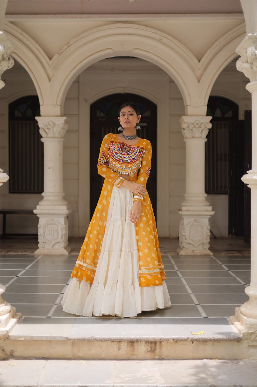 Reewa Bandhani kutchi patchework Lehenga