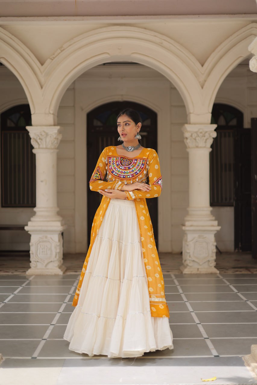 Reewa Bandhani kutchi patchework Lehenga