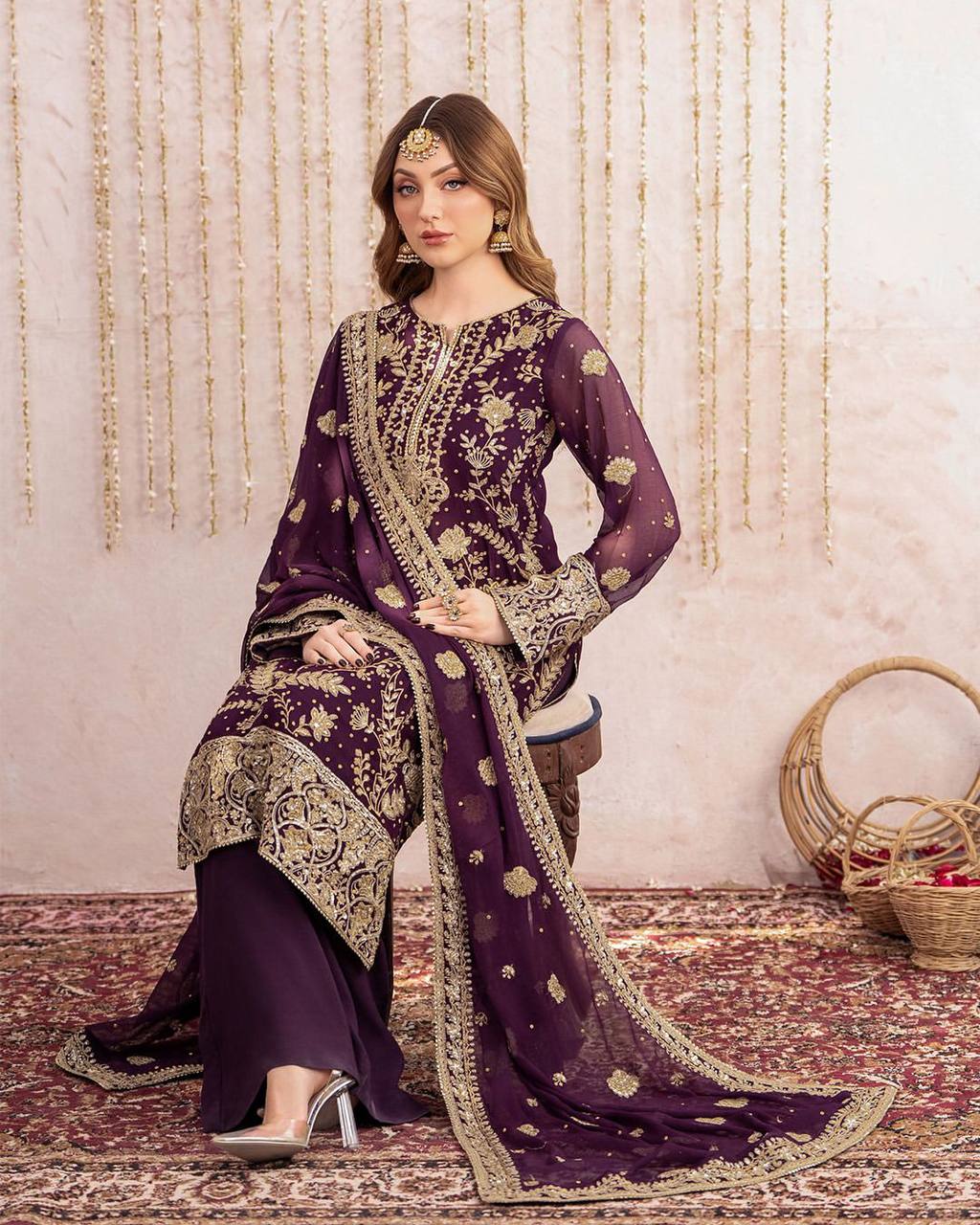 Noor-E-Zar Graceful Royal plum Embroidery Suit