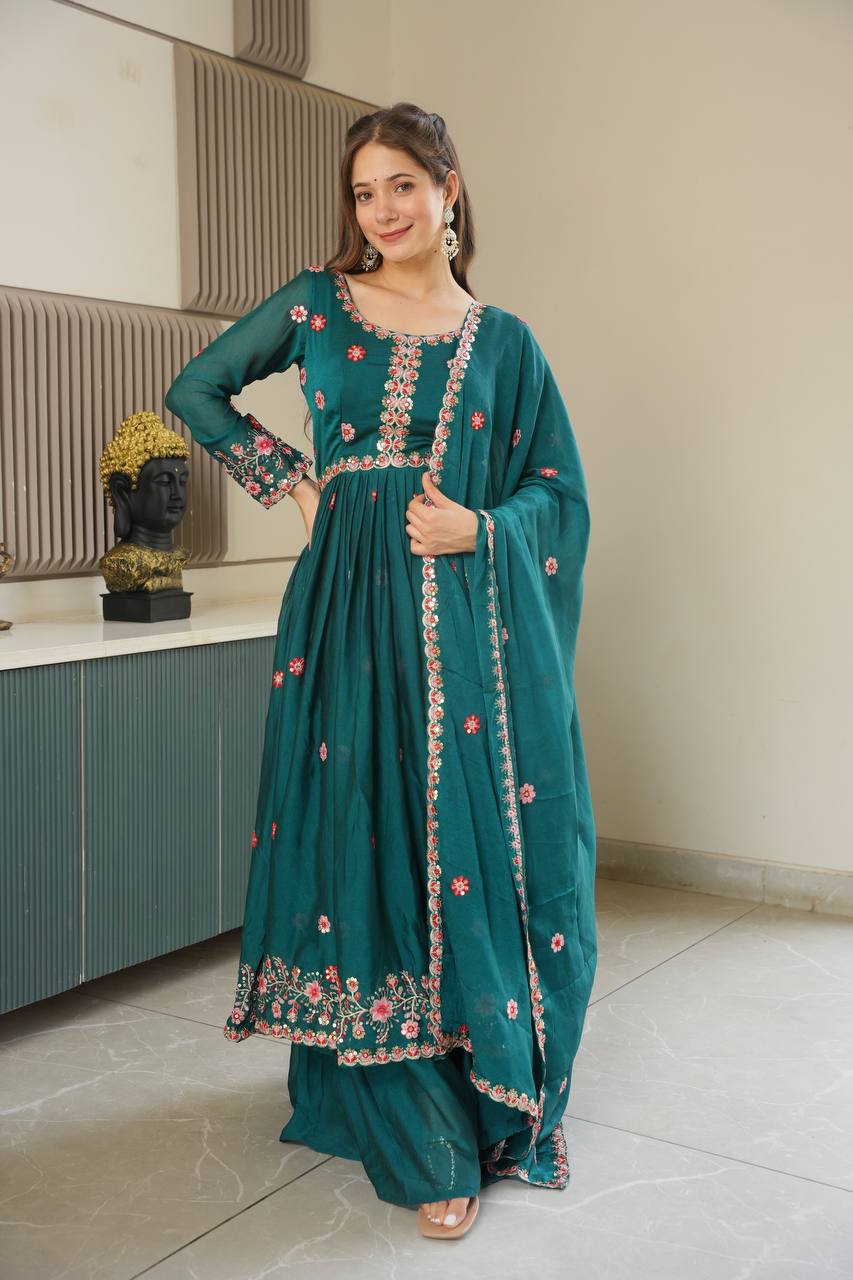Miraya Floral Noha Crush Silk Designer Gown Set