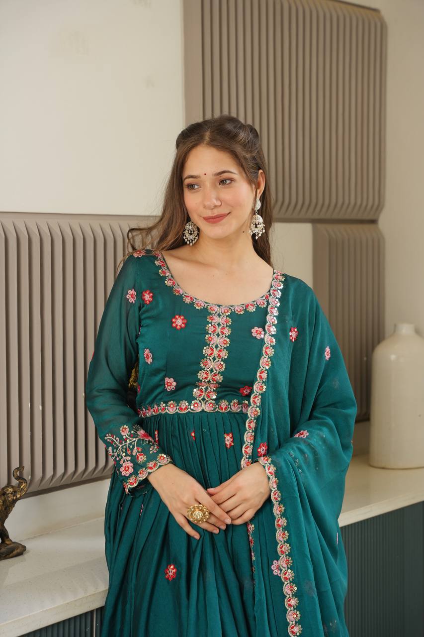 Miraya Floral Noha Crush Silk Designer Gown Set
