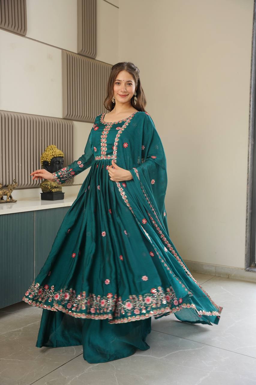 Miraya Floral Noha Crush Silk Designer Gown Set