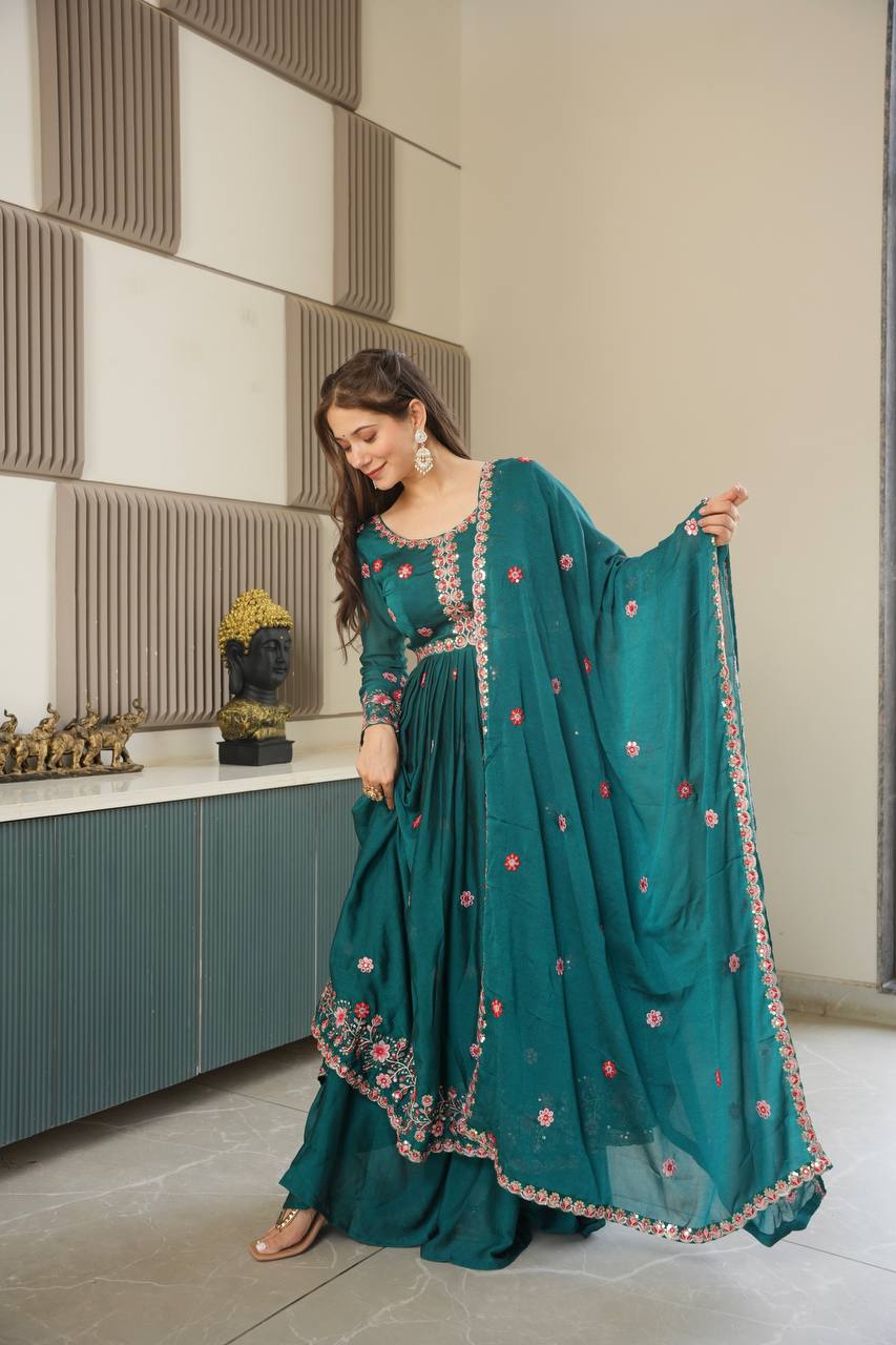 Miraya Floral Noha Crush Silk Designer Gown Set
