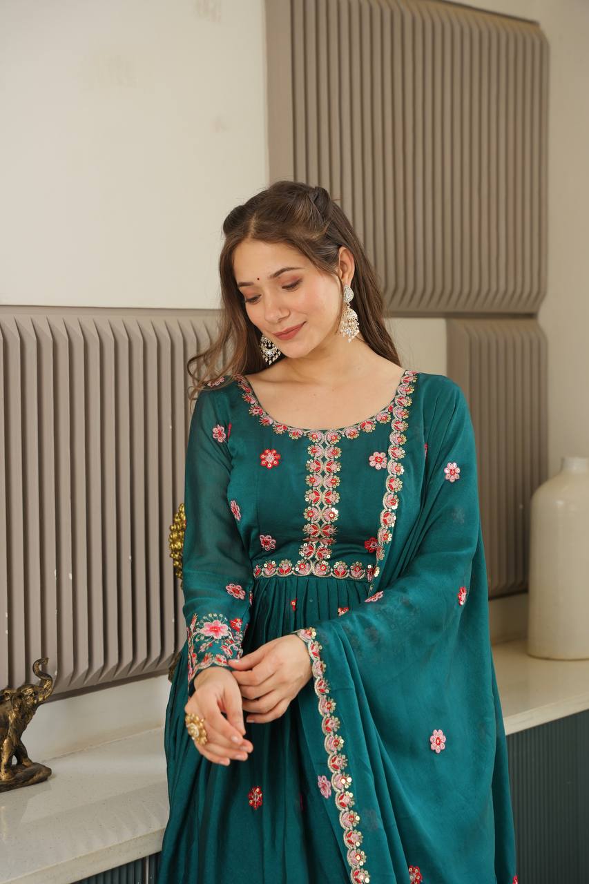 Miraya Floral Noha Crush Silk Designer Gown Set