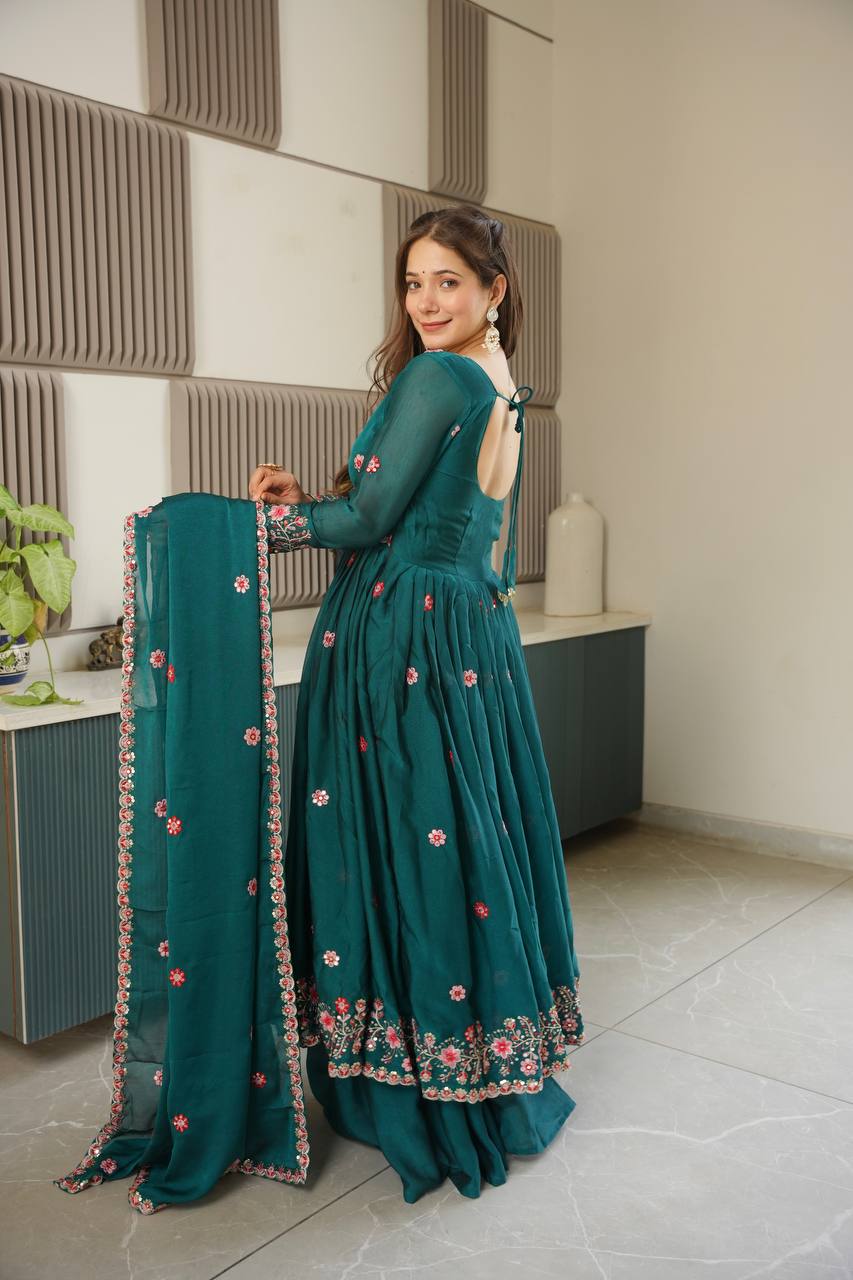 Miraya Floral Noha Crush Silk Designer Gown Set