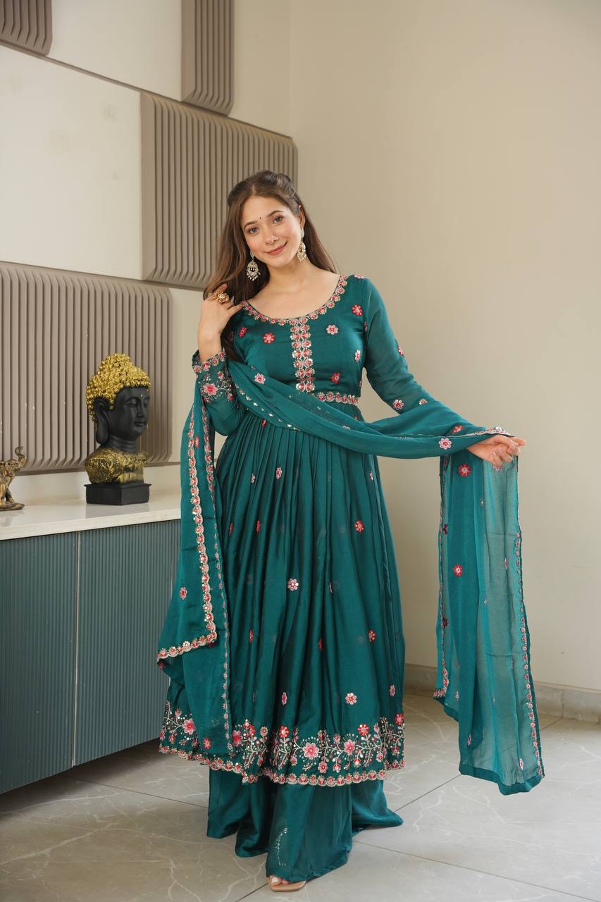 Miraya Floral Noha Crush Silk Designer Gown Set