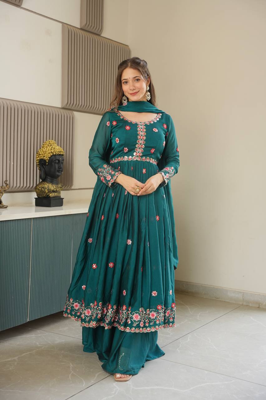Miraya Floral Noha Crush Silk Designer Gown Set