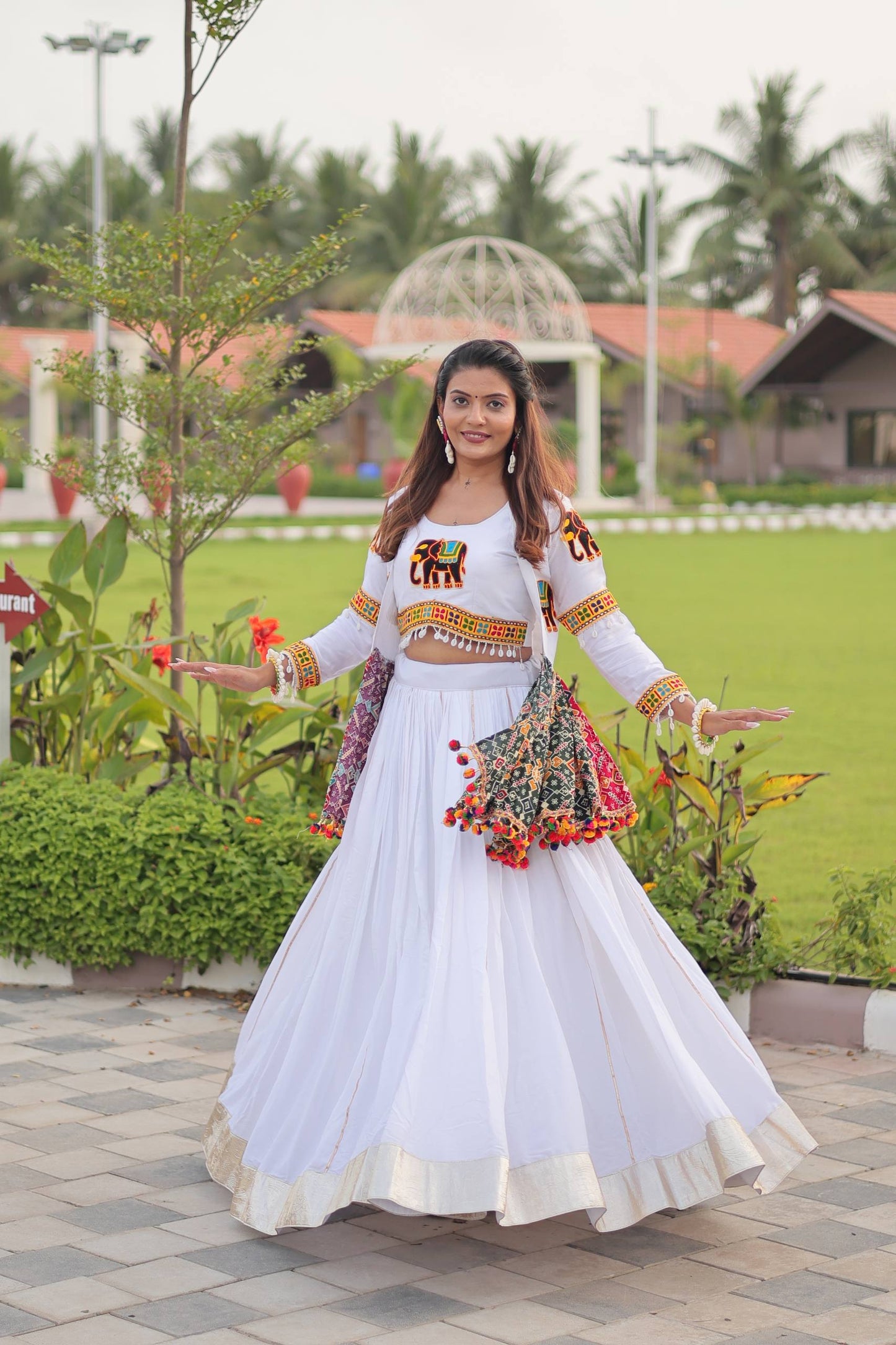 White Mirror Elephant Fusion Navratri Wear