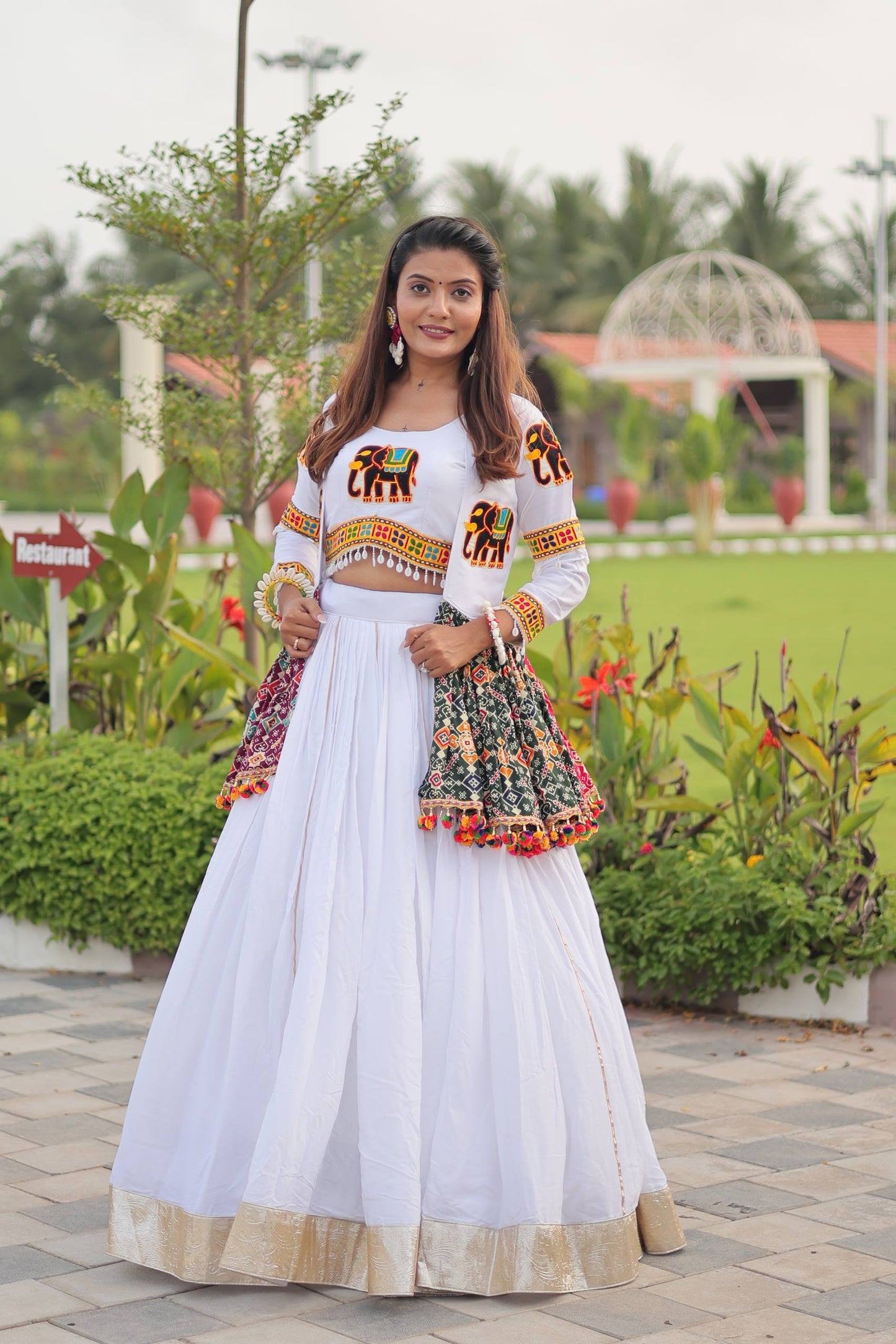 White Mirror Elephant Fusion Navratri Wear
