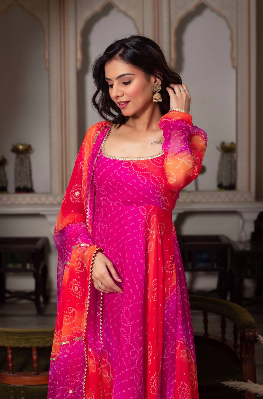 Tie Bandhani Crafting Colorful Shades Premium Anarkali