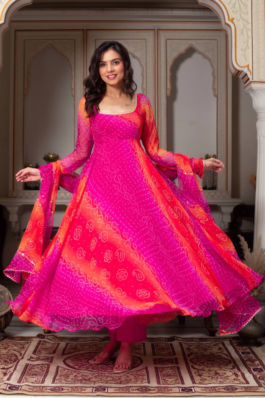 Tie Bandhani Crafting Colorful Shades Premium Anarkali