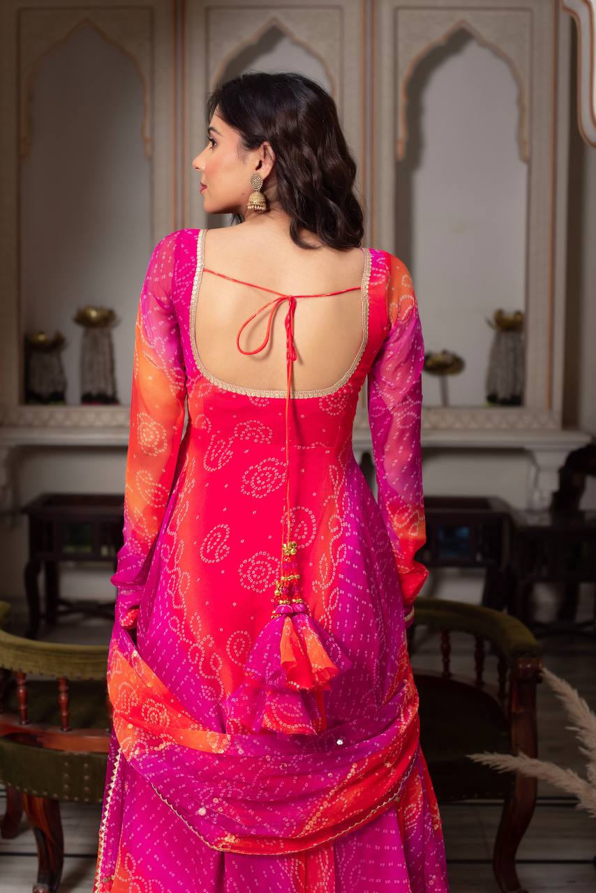 Tie Bandhani Crafting Colorful Shades Premium Anarkali