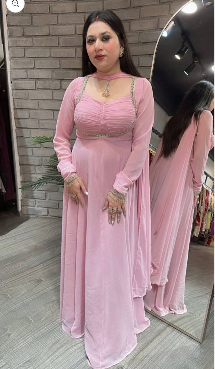 Crizzy Pink Fency Hand Moti Work Designer Gown