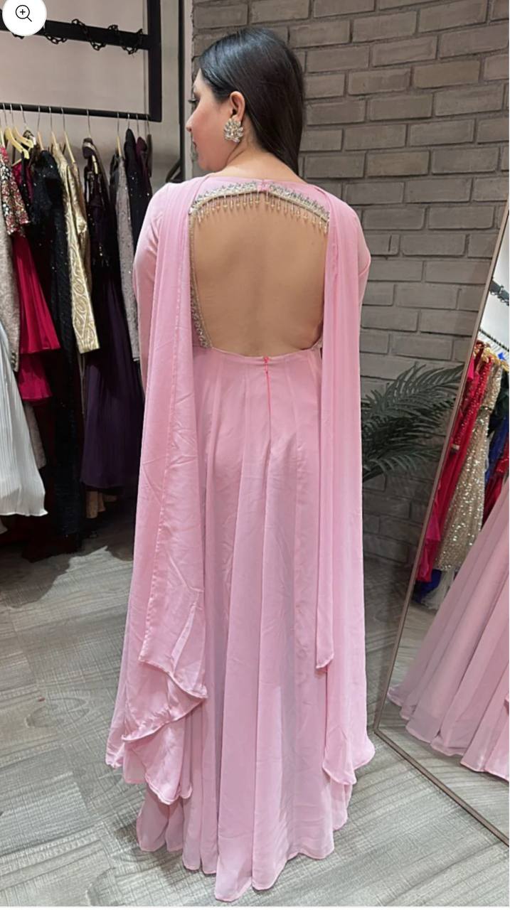 Crizzy Pink Fency Hand Moti Work Designer Gown