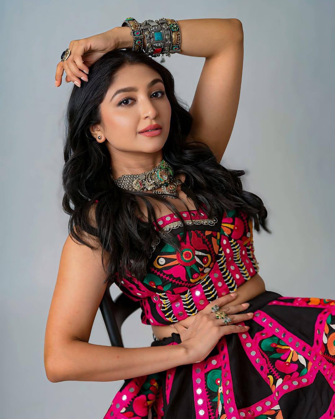 Noir Phulkari Royale Mirror-Work Navratri Lehenga Choli