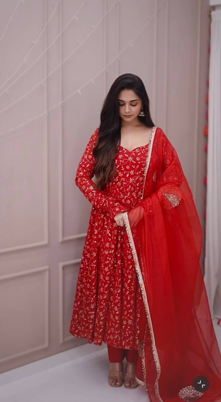 Red Crimson Glow Ethnic Anarkali Suit