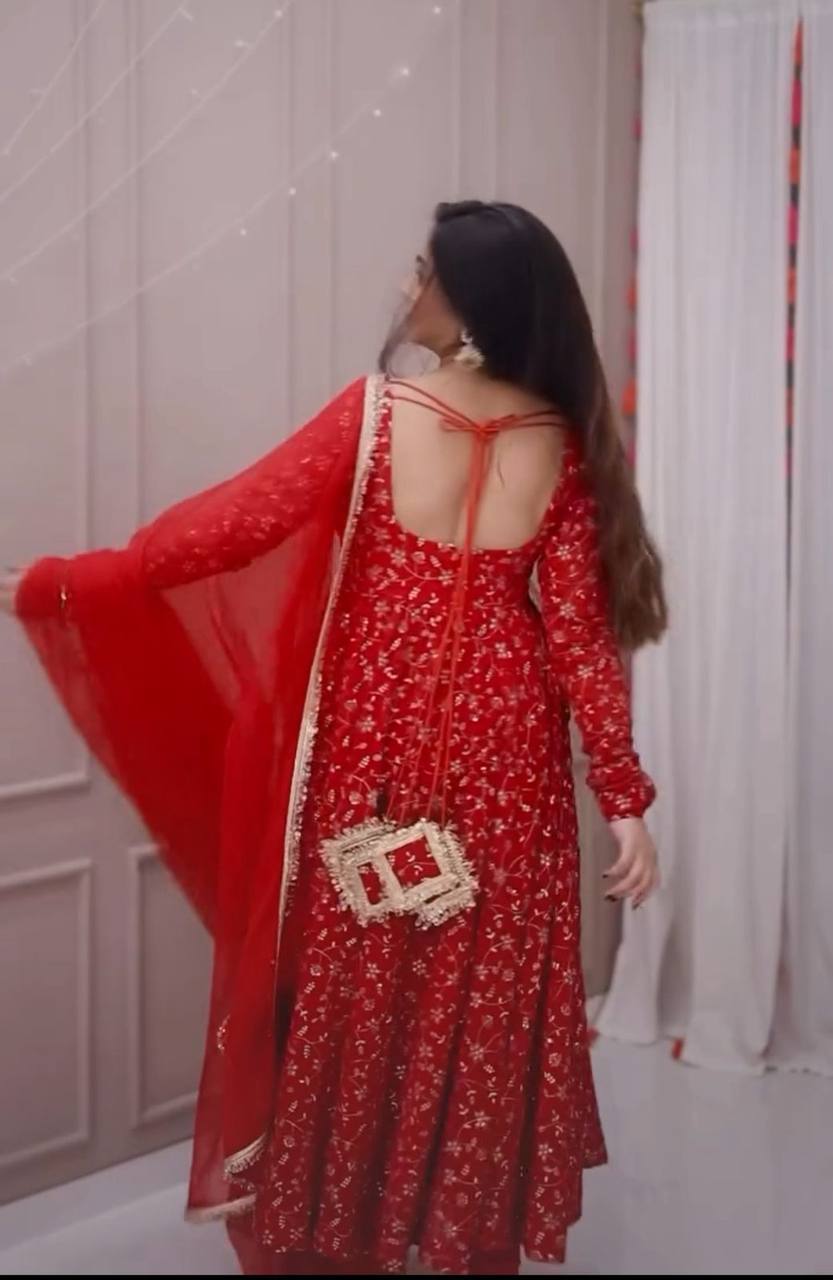 Red Crimson Glow Ethnic Anarkali Suit