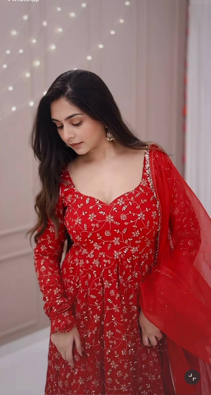 Red Crimson Glow Ethnic Anarkali Suit