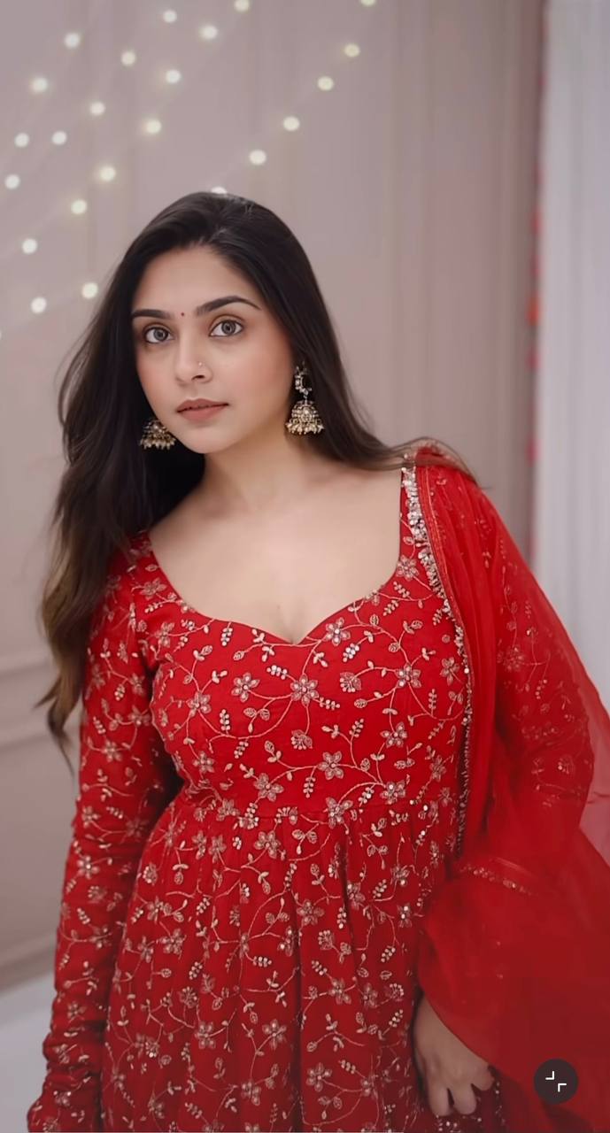 Red Crimson Glow Ethnic Anarkali Suit