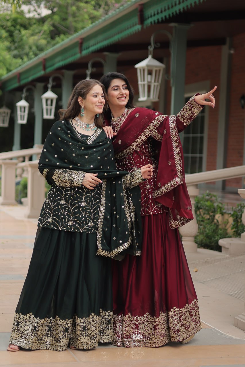 Sequins & Thread Embroidered work Rangoli Silk Kurti Plaazo Set