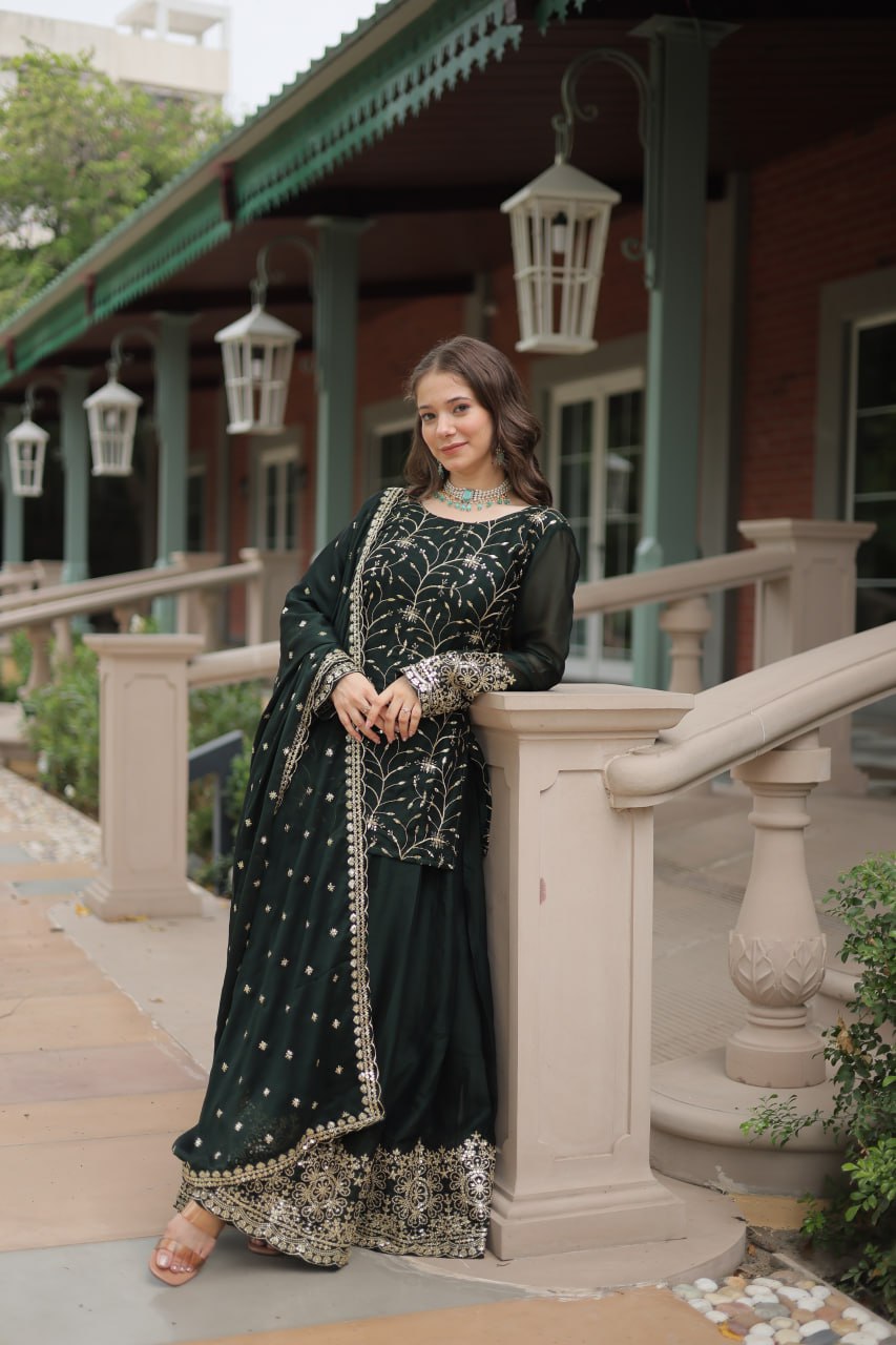 Sequins & Thread Embroidered work Rangoli Silk Kurti Plaazo Set