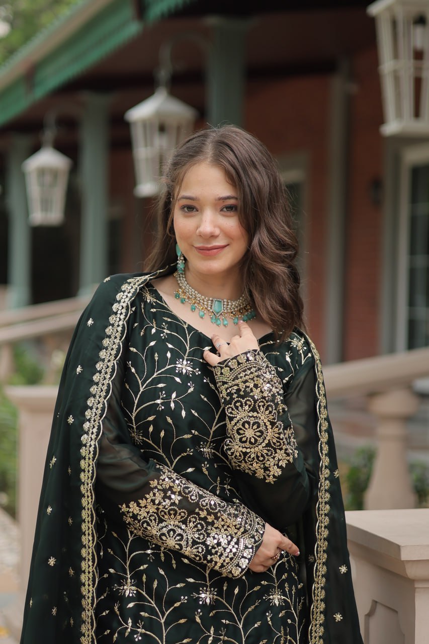 Sequins & Thread Embroidered work Rangoli Silk Kurti Plaazo Set