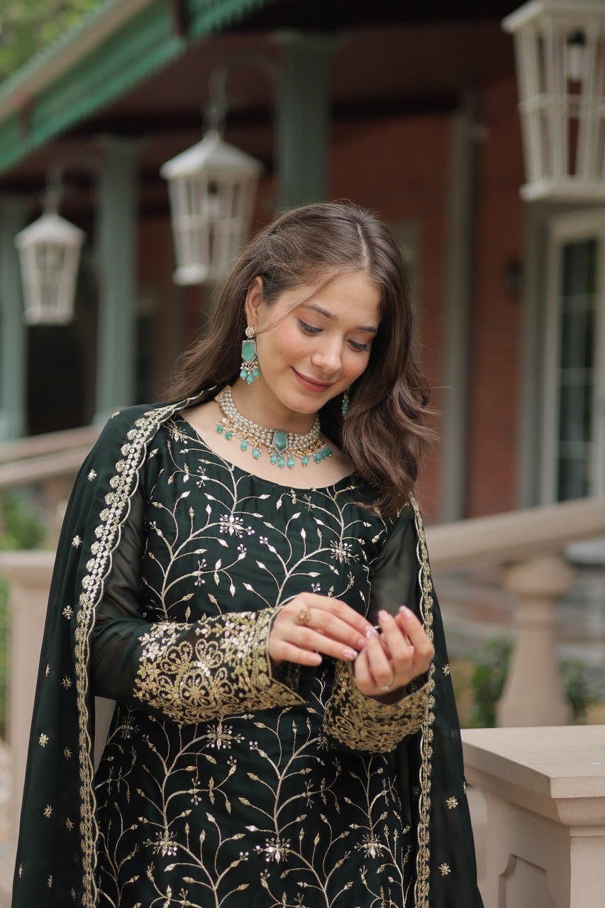 Sequins & Thread Embroidered work Rangoli Silk Kurti Plaazo Set
