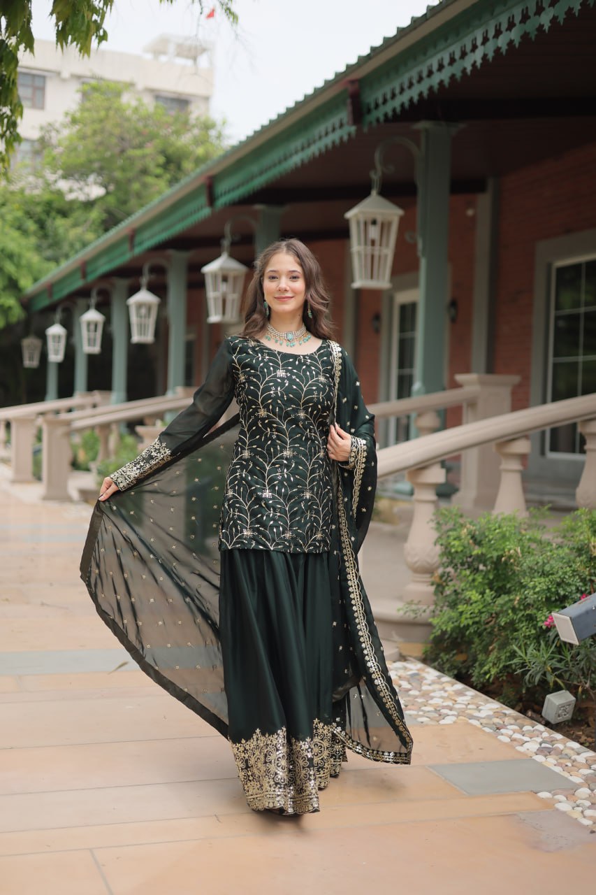 Sequins & Thread Embroidered work Rangoli Silk Kurti Plaazo Set