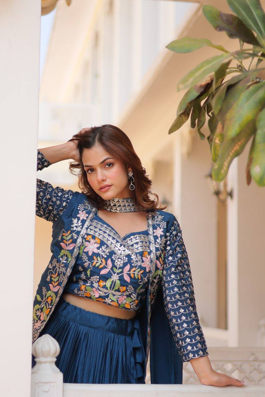 Vamika Designer Pure Chinon Festival Lehenga choli & koti