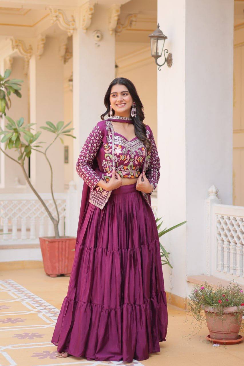 Vamika Designer Pure Chinon Festival Lehenga choli & koti