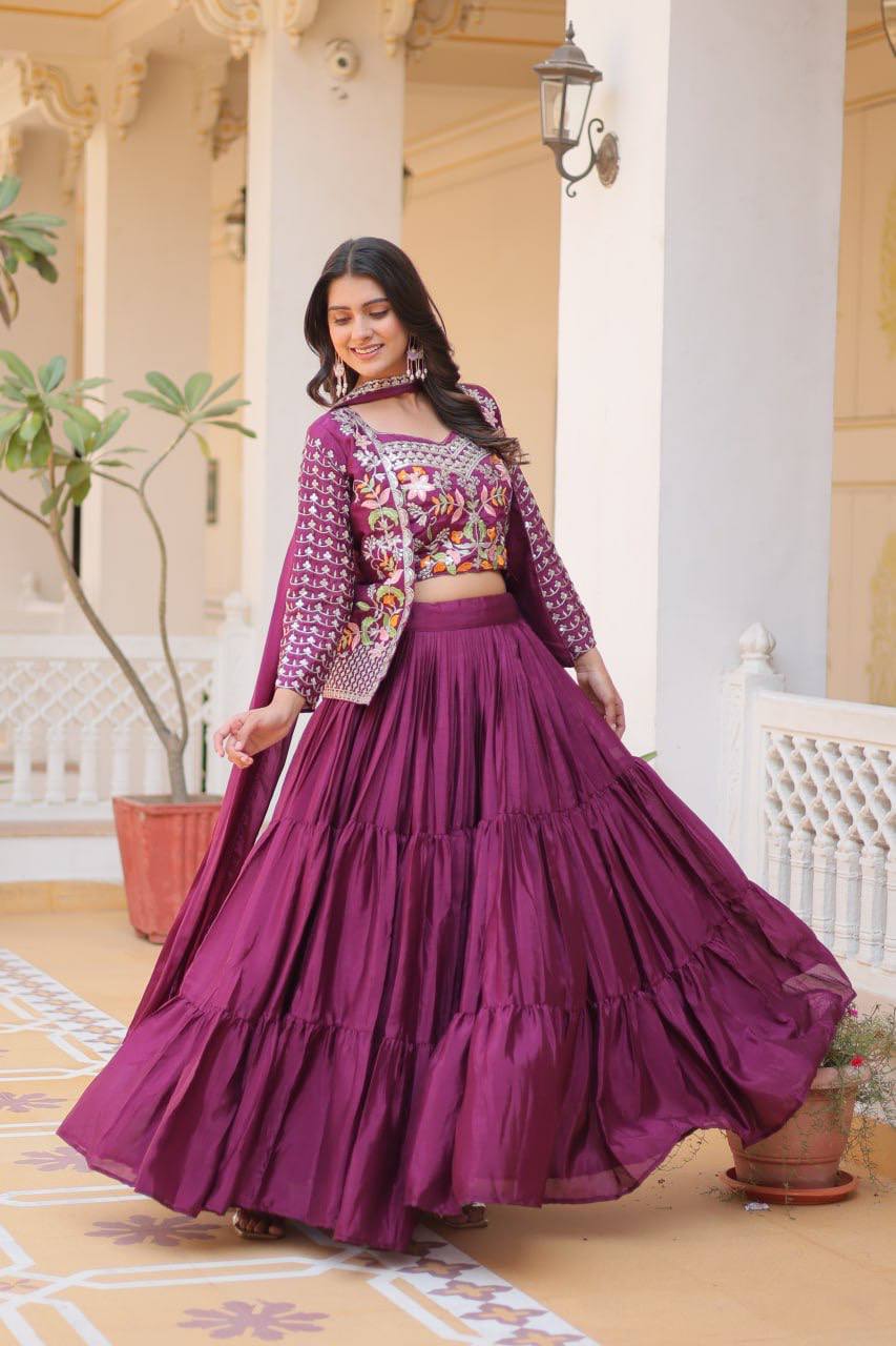 Vamika Designer Pure Chinon Festival Lehenga choli & koti