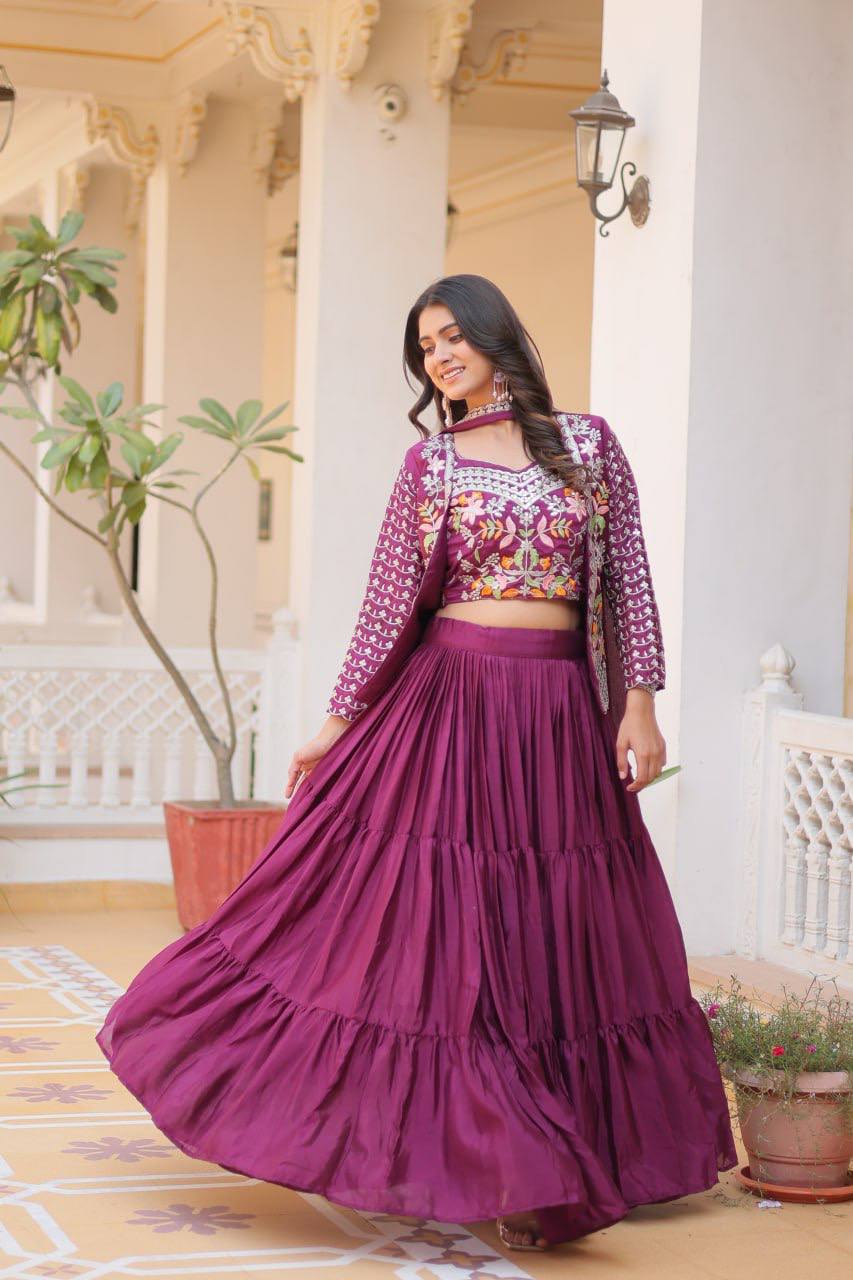 Vamika Designer Pure Chinon Festival Lehenga choli & koti