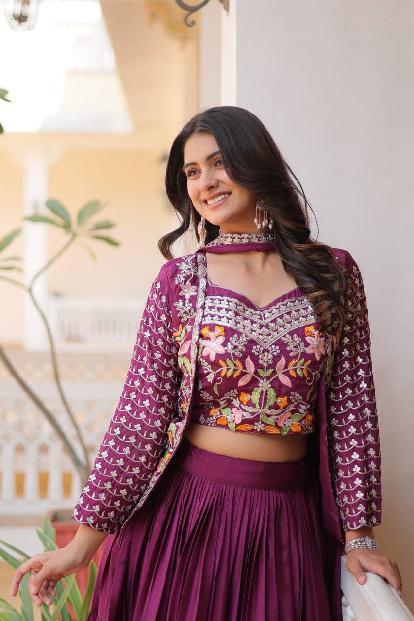 Vamika Designer Pure Chinon Festival Lehenga choli & koti