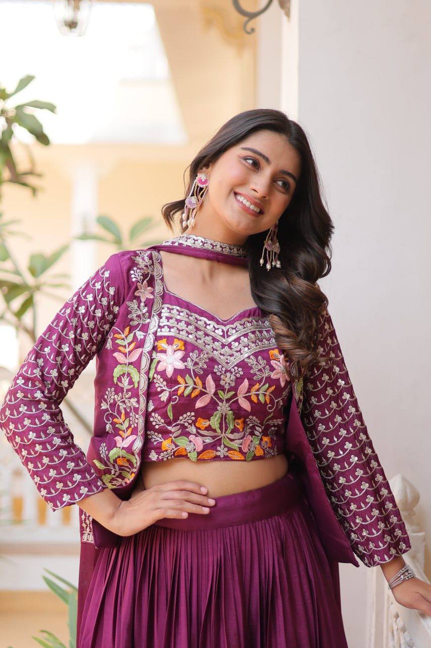 Vamika Designer Pure Chinon Festival Lehenga choli & koti