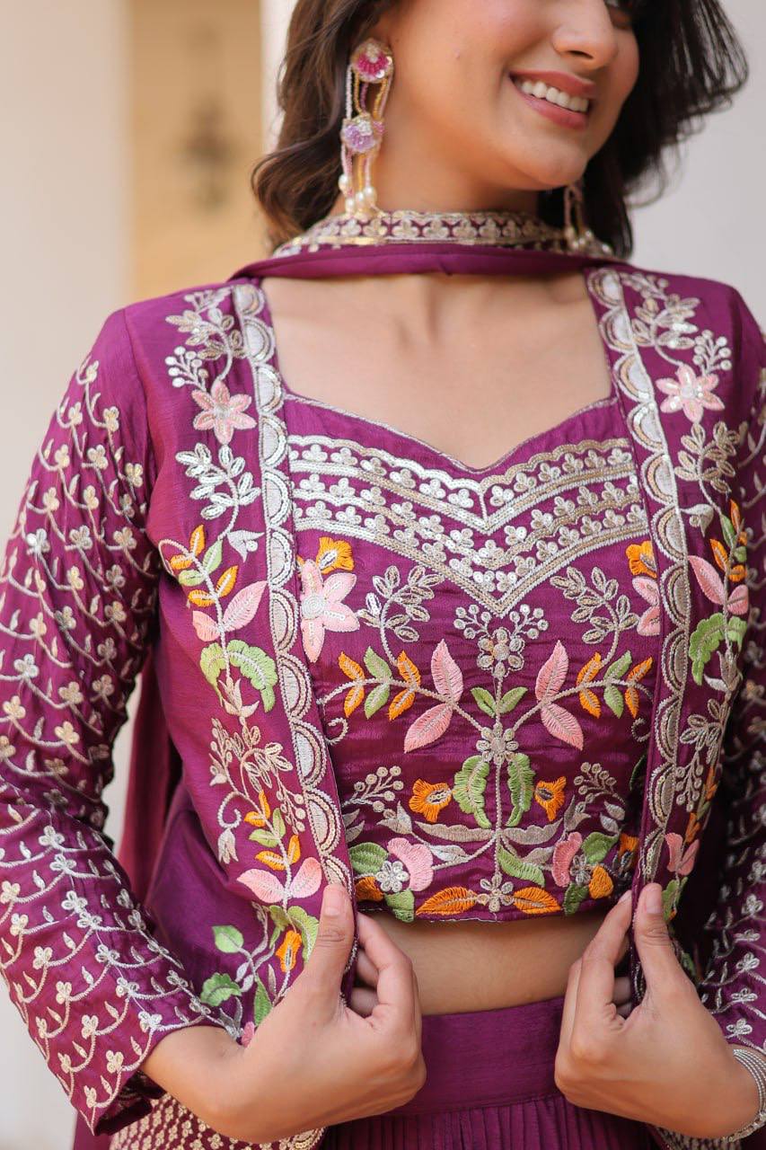 Vamika Designer Pure Chinon Festival Lehenga choli & koti