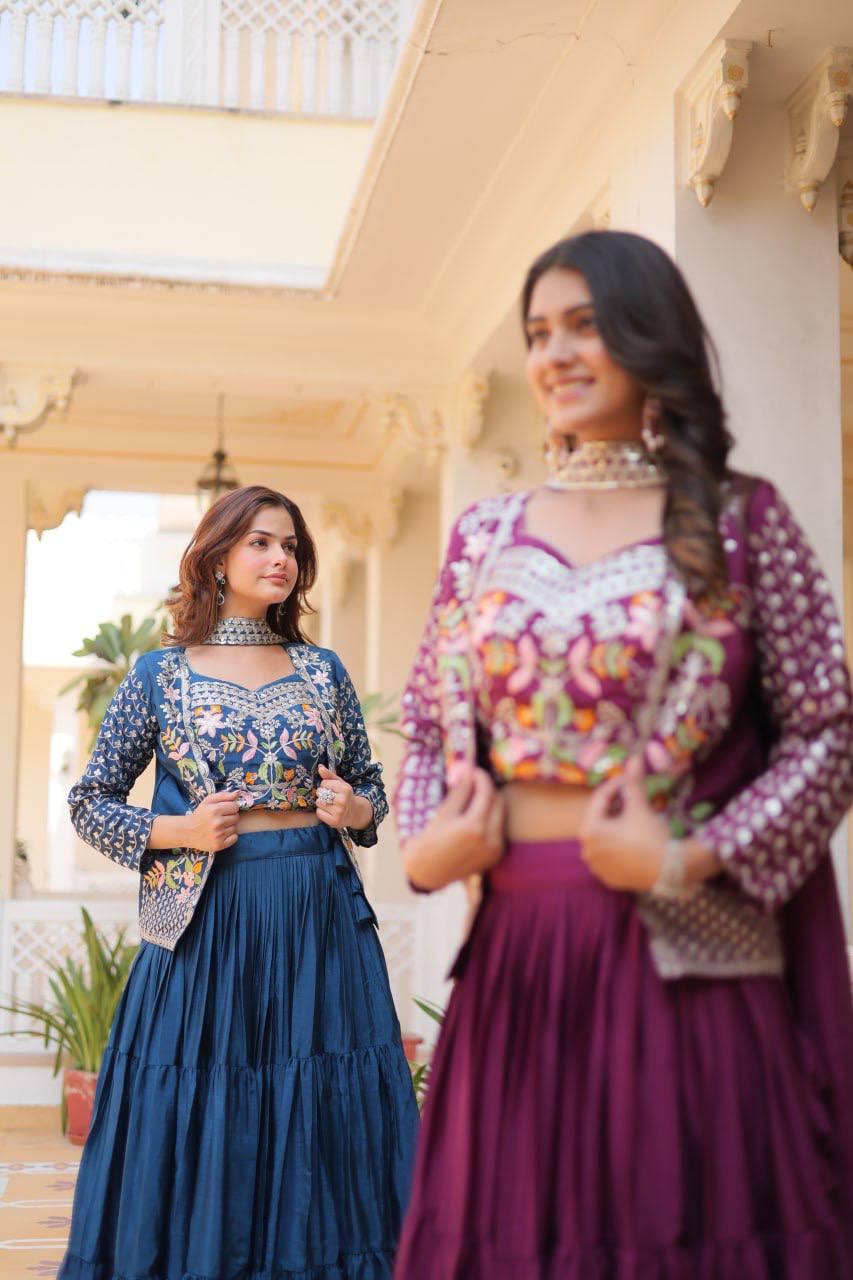 Vamika Designer Pure Chinon Festival Lehenga choli & koti