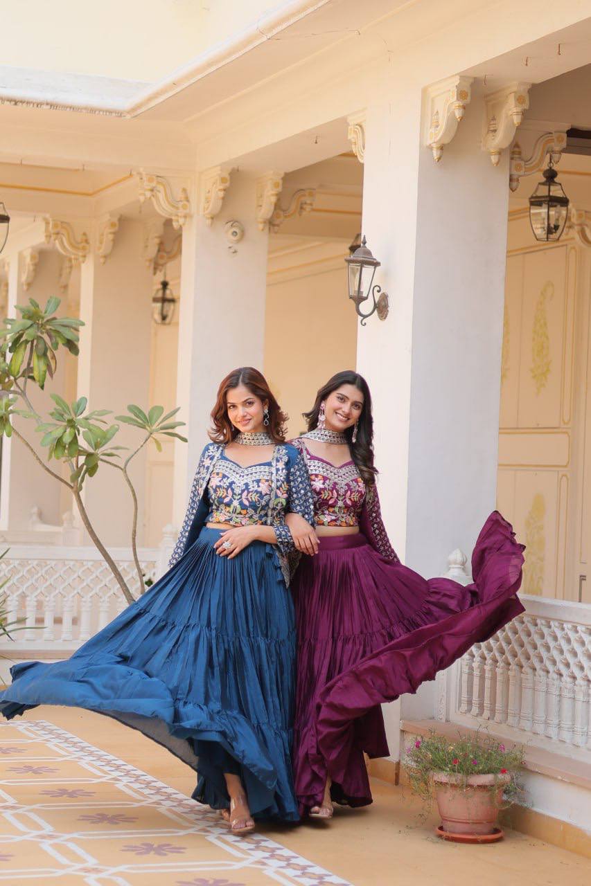 Vamika Designer Pure Chinon Festival Lehenga choli & koti