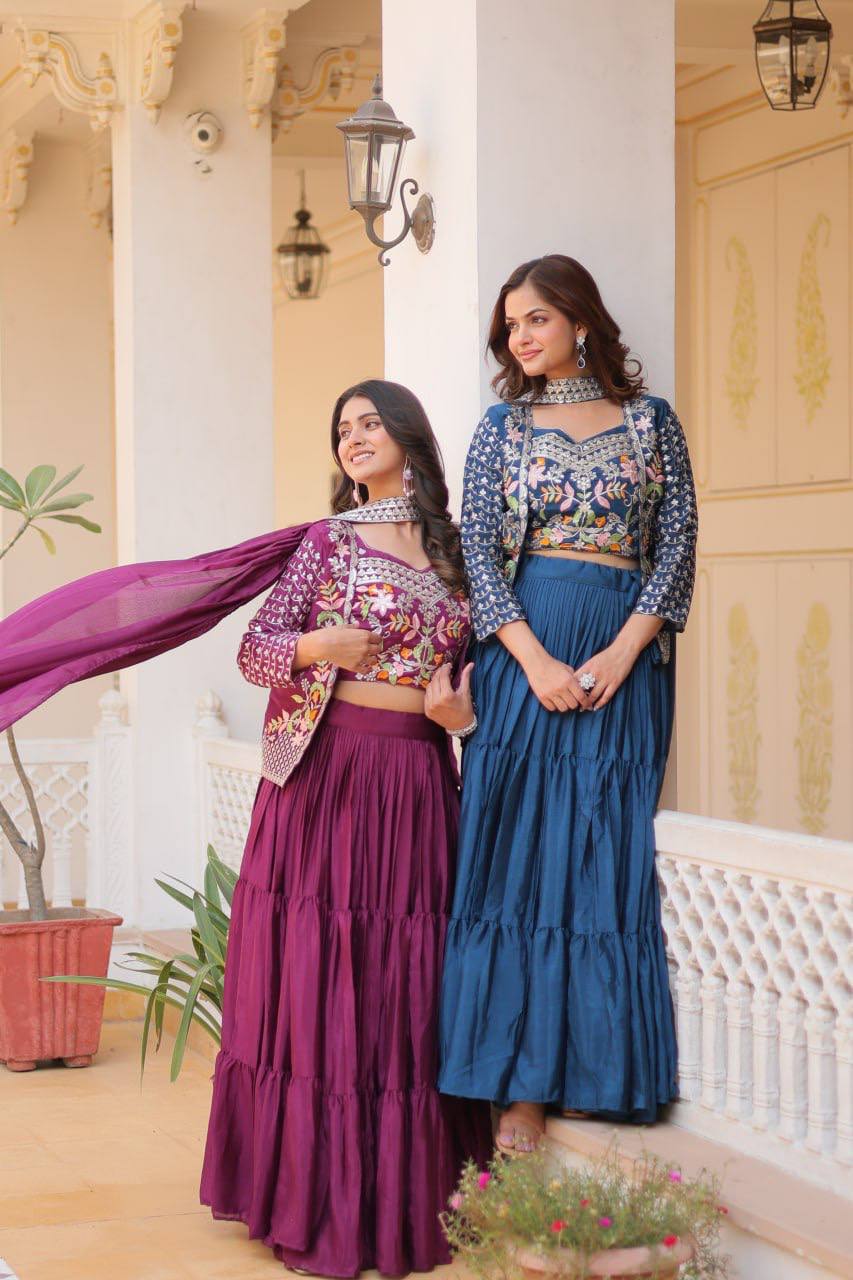 Vamika Designer Pure Chinon Festival Lehenga choli & koti