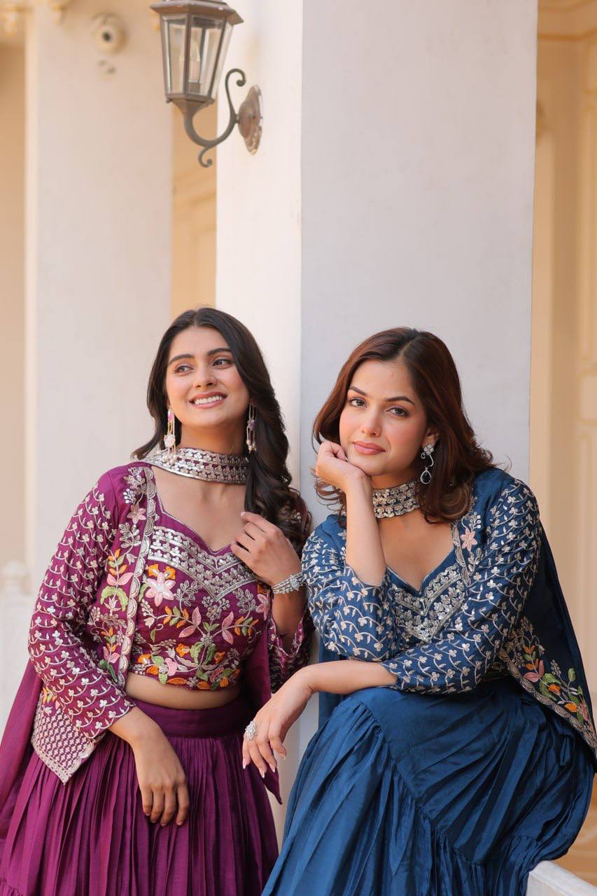 Vamika Designer Pure Chinon Festival Lehenga choli & koti