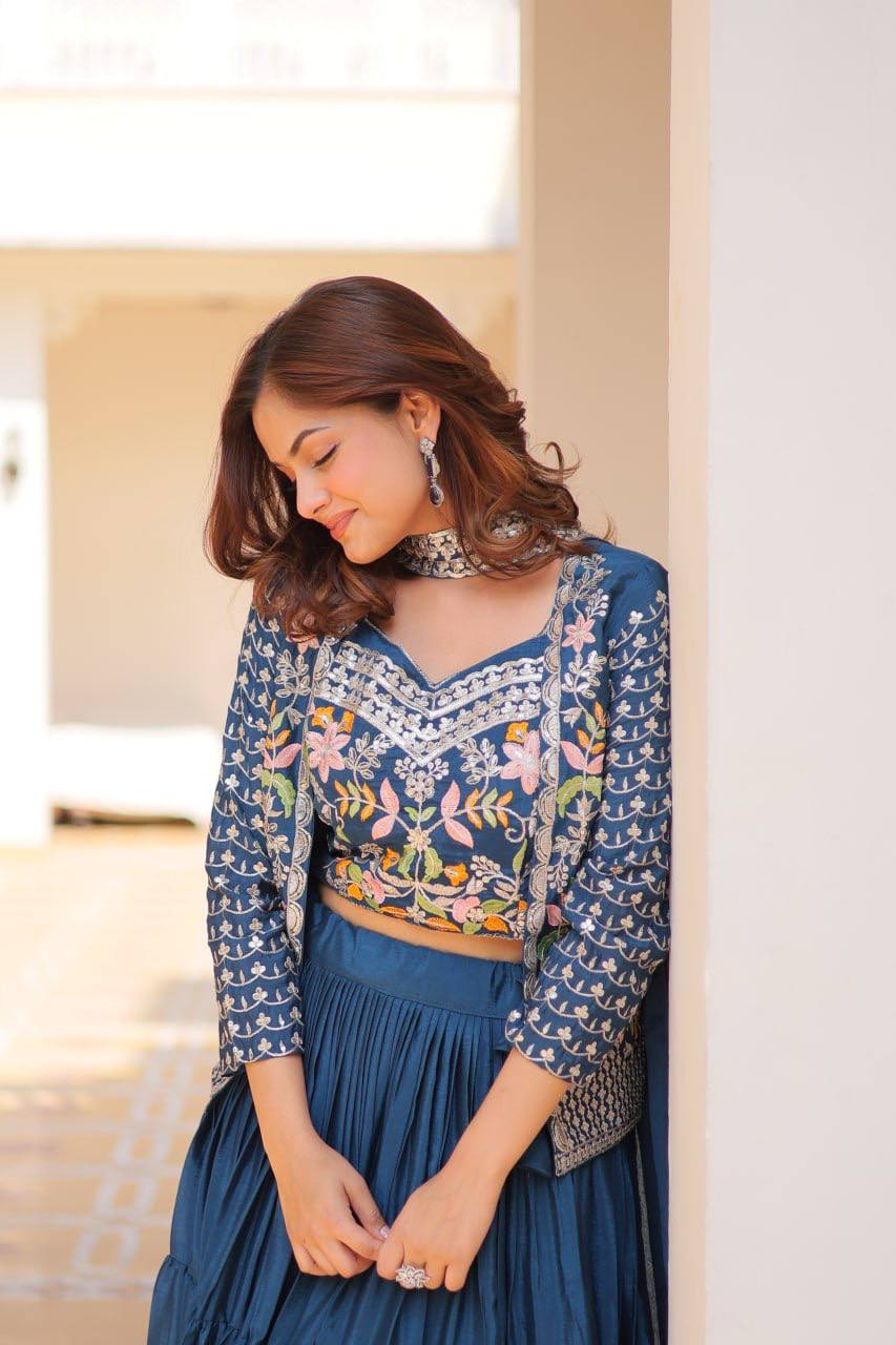 Vamika Designer Pure Chinon Festival Lehenga choli & koti