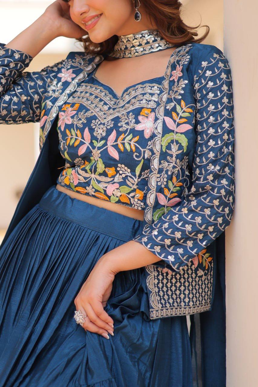 Vamika Designer Pure Chinon Festival Lehenga choli & koti